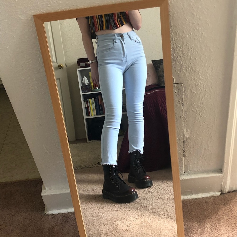 high waisted, straight leg jeans